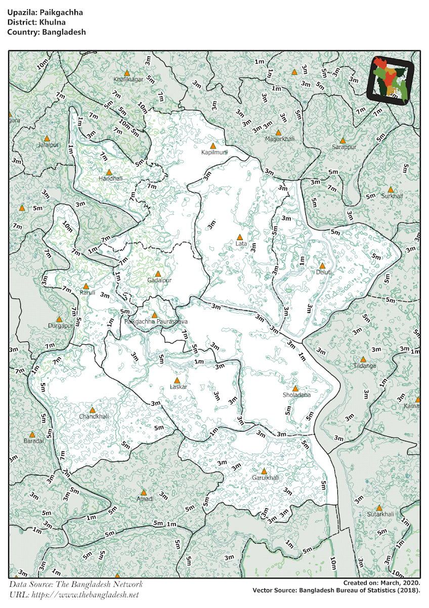 Paikgachha Upazila Elevation Map Khulna District Bangladesh
