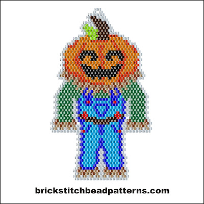 Click for a larger image of the Boy Pumpkin Scarecrow Halloween bead pattern labeled color chart.