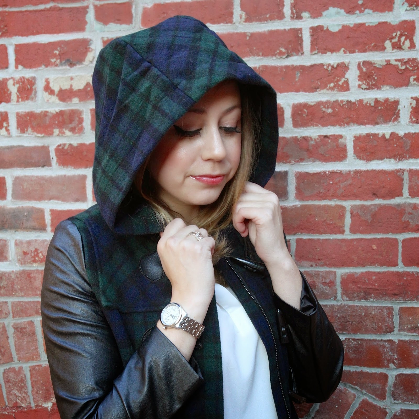 Plaid Patchwork Hooded Top