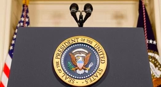 Color photo of Presidential podium