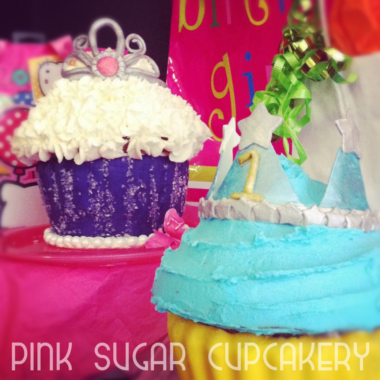 Pink Sugar Cupcakery GIANT CUPCAKES...TWIN PRINCE AND PRINCESS PARTY