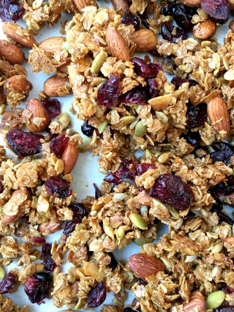 Cranberry Almond Granola Bites: This recipe is a cross between granola and a granola bar. A simple baking technique helps the granola stay clumped together so you can break it into clusters, which makes it great for nibbling.   