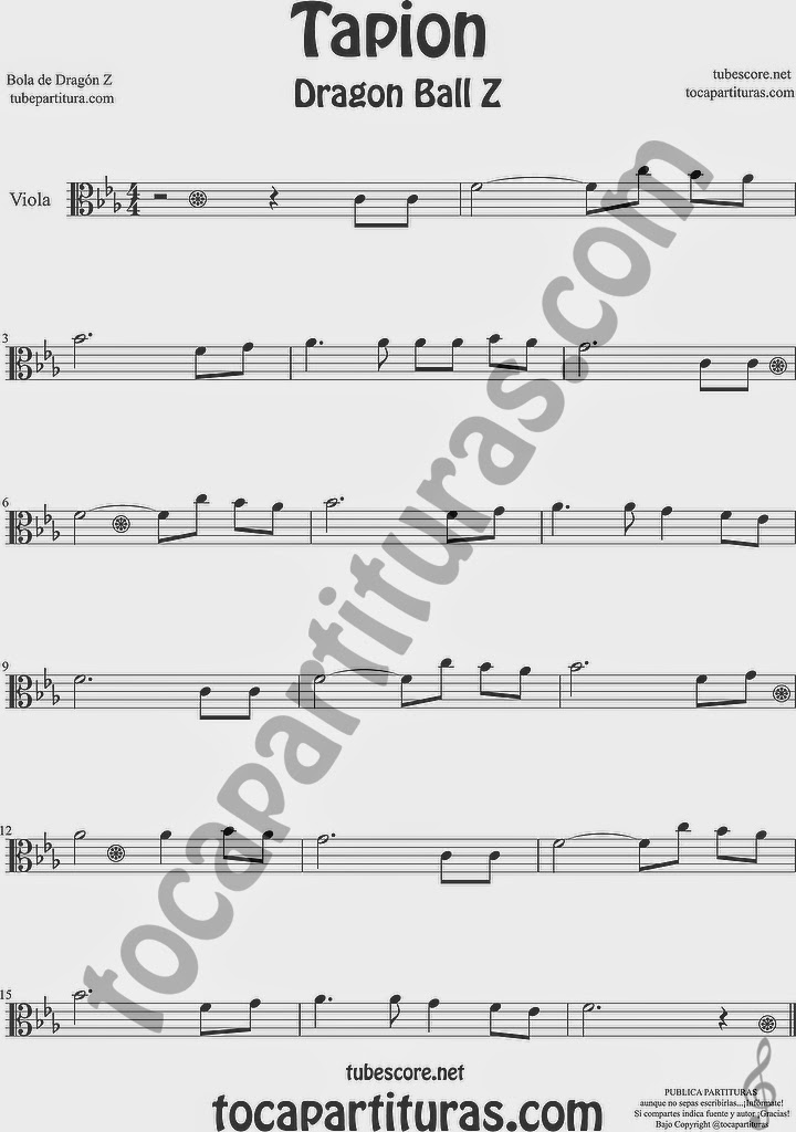  Tapión Bola de Dragón Z Partitura de Viola Sheet Music for Viola Music Score