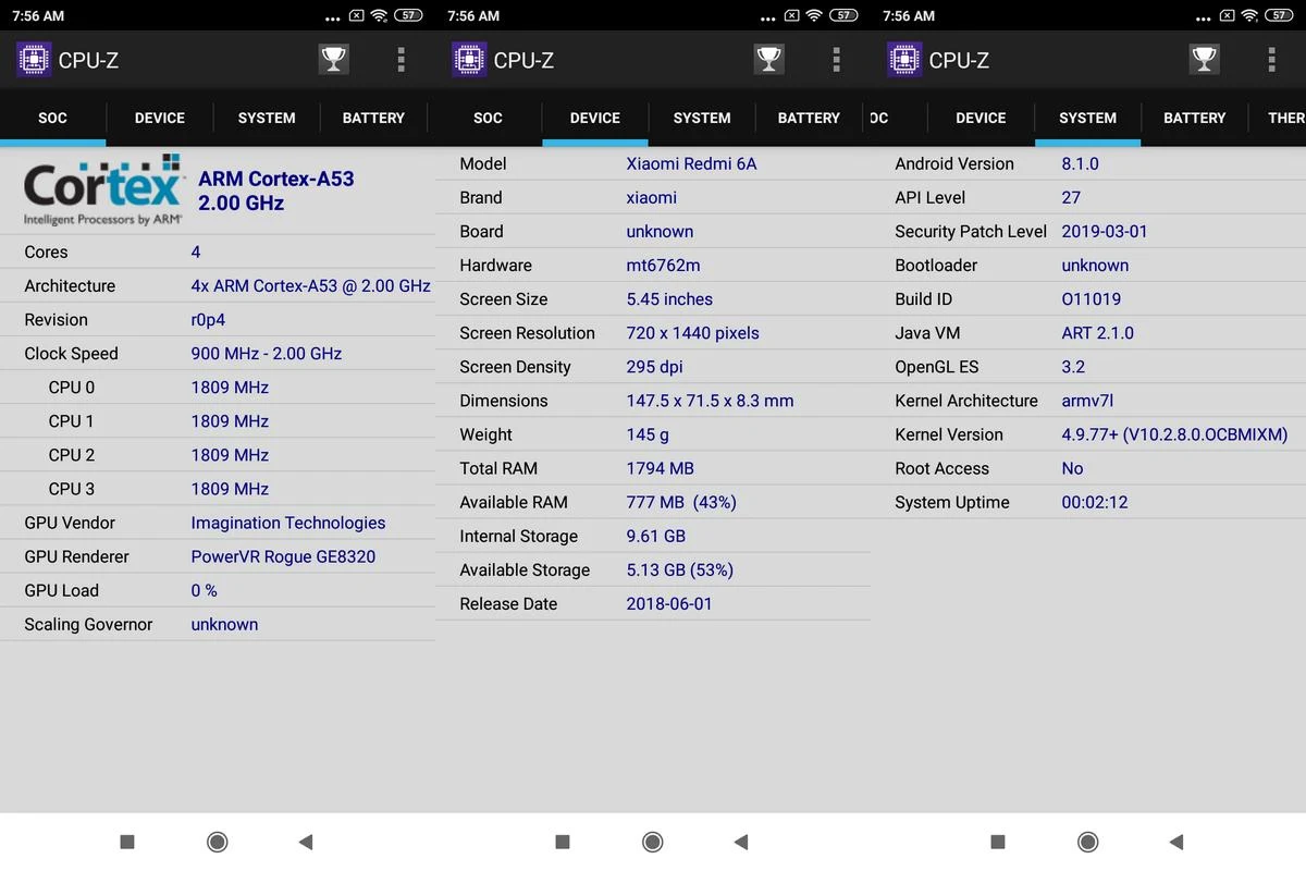 CPU-Z Xiaomi Redmi 6A