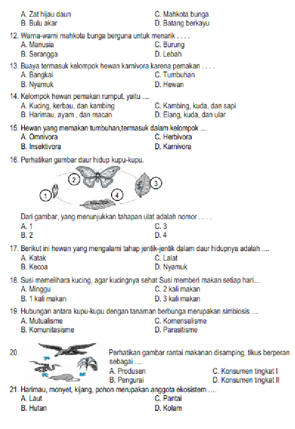 Soal Dan Tanggapan Latihan Uas / Pas Ipa Kelas 4 Semester 1 / Gasal