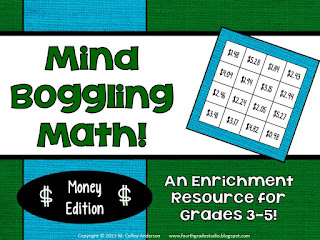 Problem solving doesn't always mean word problems--and this math challenge activity proves it! Perfect for math workshop, for fast finishers, for math enrichment. Third grade, fourth grade, fifth grade. Addition and subtraction and problem solving, money and decimals