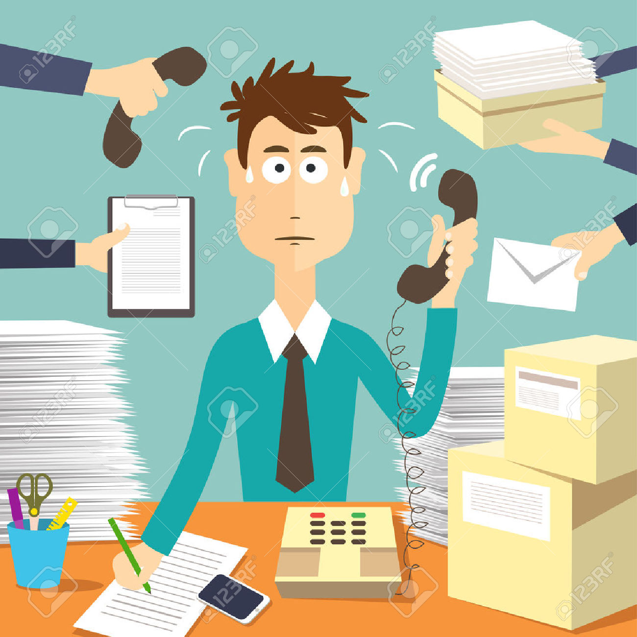 Женщина на работе и дома. Hard busy. Офисные иллюстрации. Офис с сотрудниками. Мужчина с бумагами.