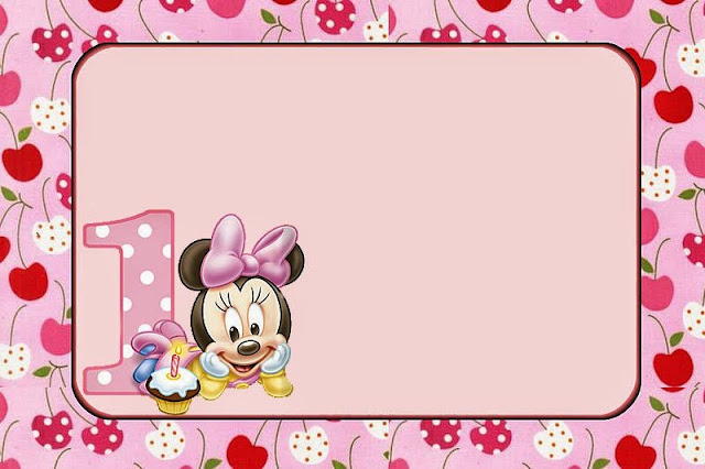 Minnie Primer Año con Lunares: Invitaciones para Imprimir Gratis. Para hacer invitaciones, tarjetas, marcos de fotos o etiquetas, para imprimir gratis de Minnie Primer Año con Lunares.