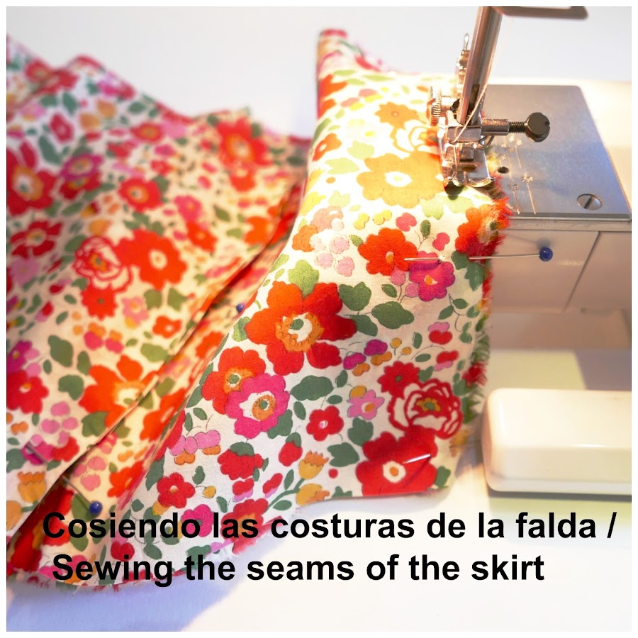 costura a máquina de las piezas falda