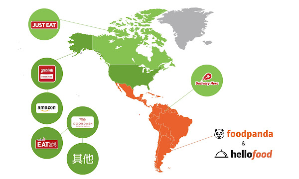 美洲外送版圖，圖片來源：foodpanda空腹熊貓