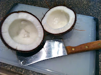 open coconut, coconut flesh, fresh coconut