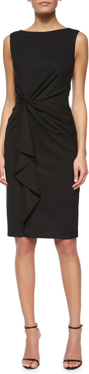  Carolina Herrera Faux-Wrap Ruffled Sheath Dress Black