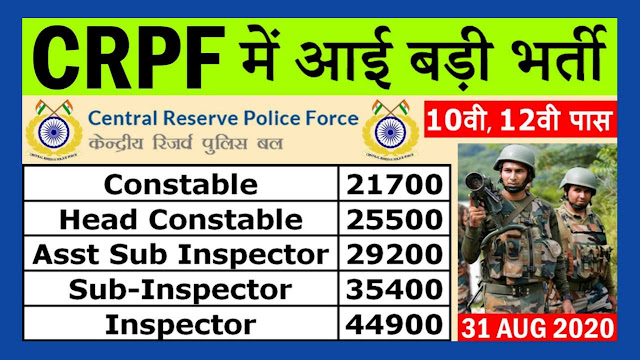 Head Constable, SI, ASI And Other Posts Recruitment In Central Reserve Police Force