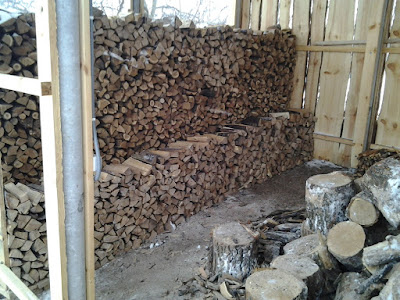 колотые дрова в дровнике