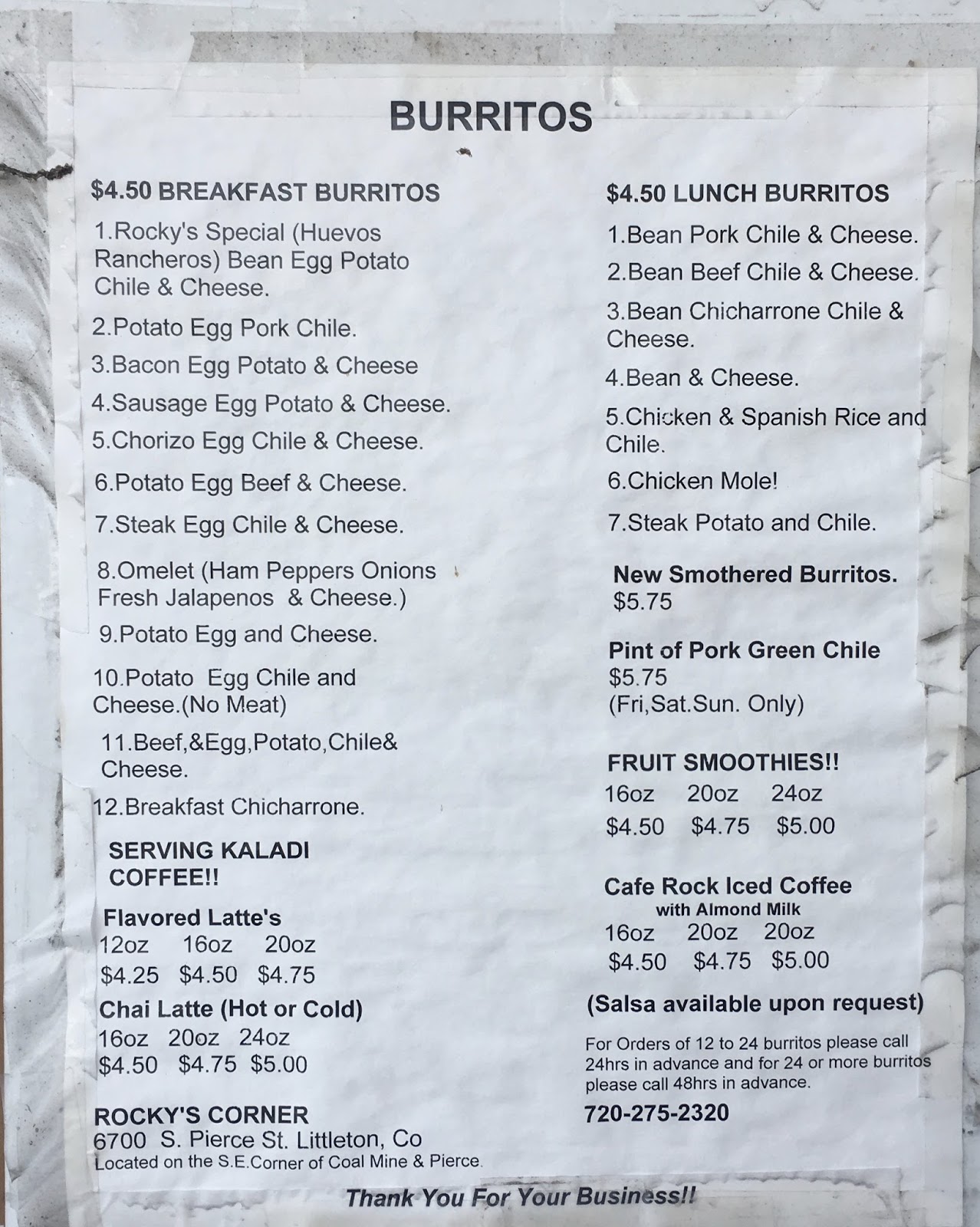 GREAT EATS HAWAII ROCKY'S CORNER CAFE AND BURRITOS LITTLETON, COLORADO