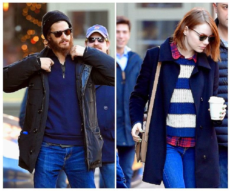 Emma Stone dons a coat and jeans as she strolls with boyfriend, Andrew
