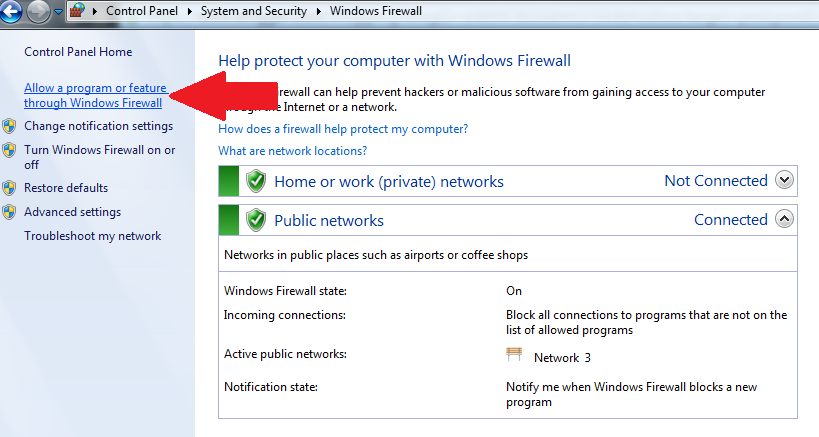 Allow a Program or Feature through Windows Firewall