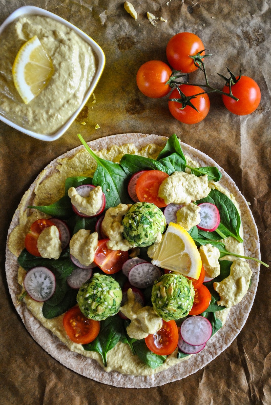 Vegan wraps with baked spinach balls and lemony dressing |VeganSandra