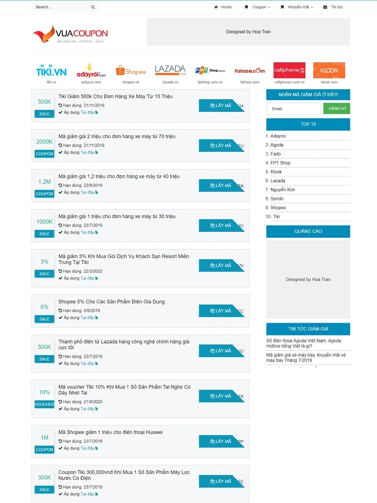 Giao diện blogspot chia sẻ mã giảm giá layout 2 cột