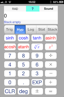 iOS App SciStatCalc screenshot - Second segment of scientific calculator - hyperbolic functions, cube, cube root