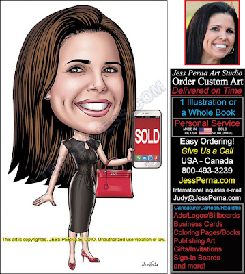 Real Estate Caricature Woman Holding Smart Phone
