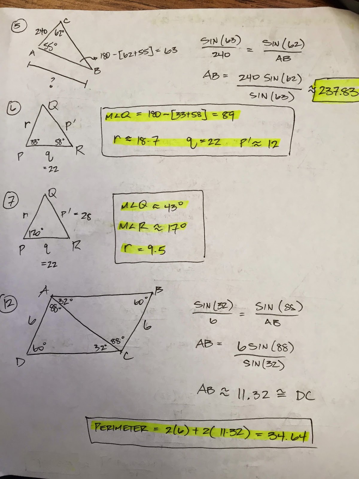 Law of sines worksheet pdf image