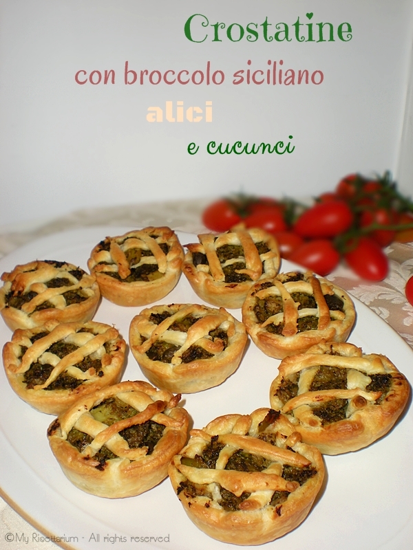 Crostatine con broccolo siciliano, alici e cucunci