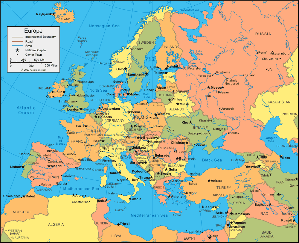 Printable Free Map Of Europe