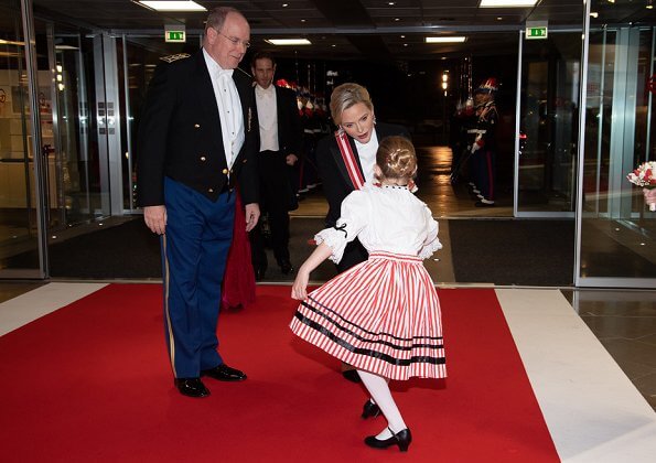 Prince Albert II, Princess Charlene, Princess Caroline and Beatrice Borromeo Casiraghi at the gala evening
