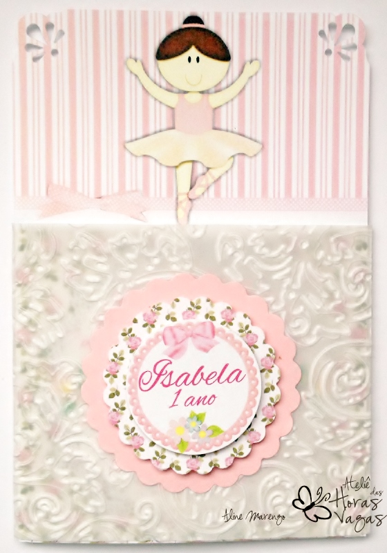 convite artesanal aniversário infantil envelope vegetal texturizado bailarina floral jardim provençal rosa menina 1 aninho delicado