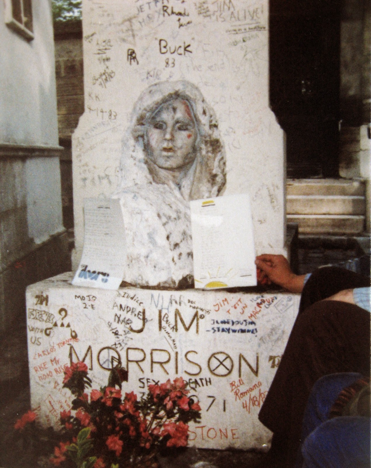 Jim Morrison grave site Pere-Lachaise Cemetery May 4, 1983