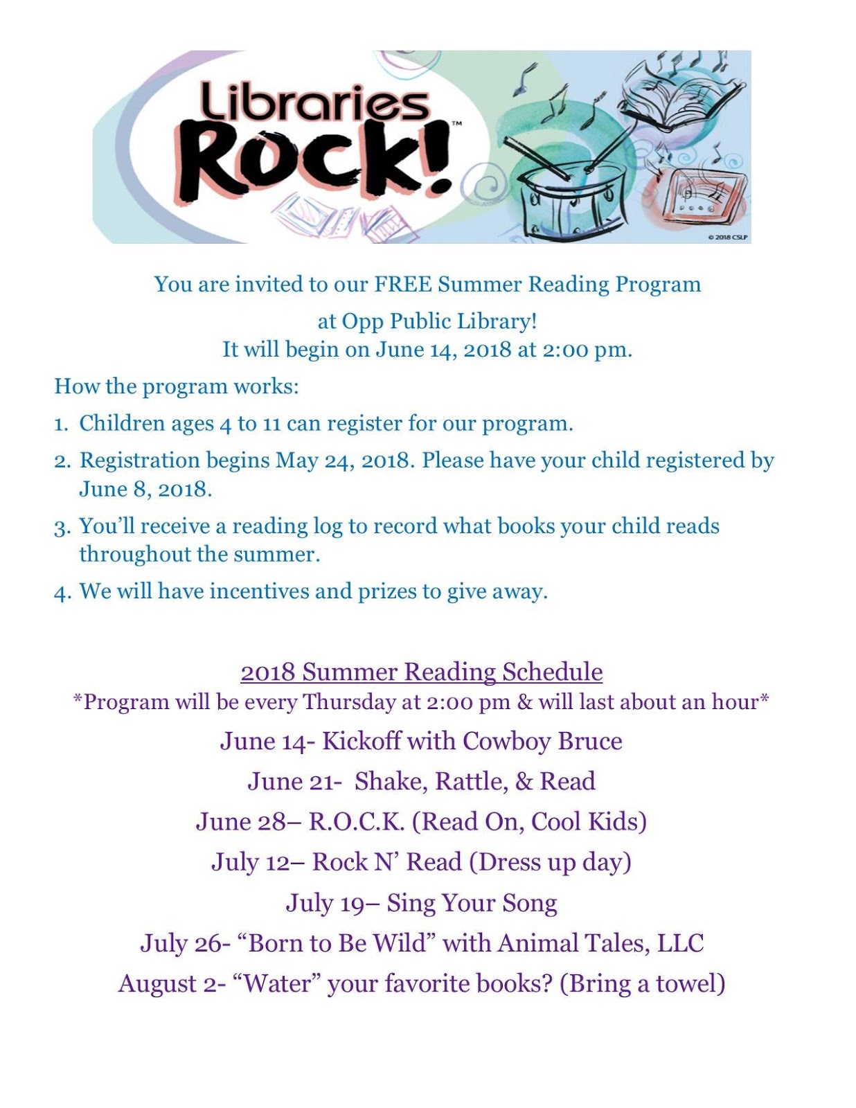 Opp Public Library Summer Reading 2018