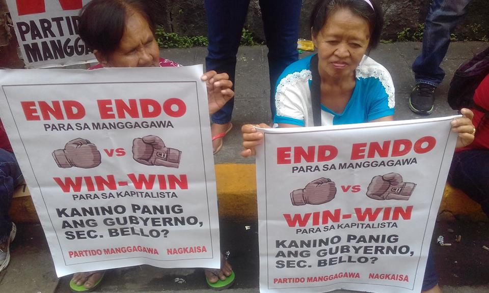 Partido Manggagawa (PM) Workers cry “End endo” and “Marcos Hindi