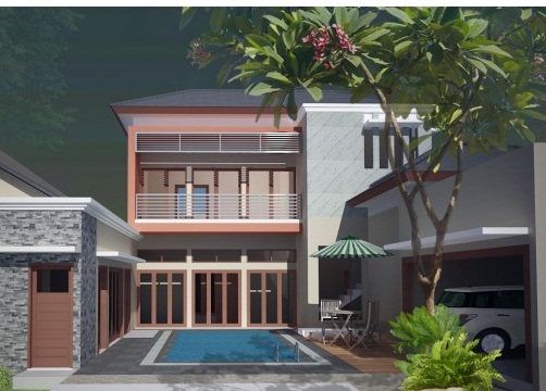 Desain Gambar Denah Kolam Renang dan Rumah Minimalis 2 Lantai