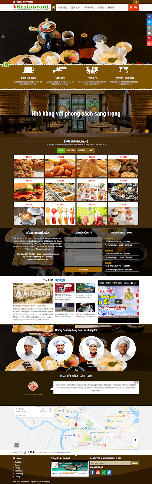 VRestaurant Template Blogspot dành cho nhà hàng sang trọng