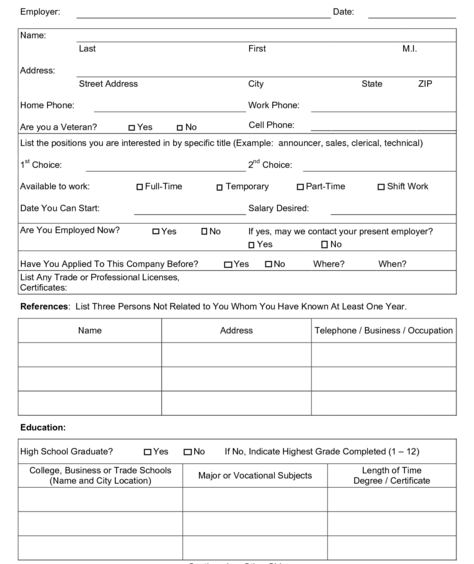 Job Application Form Examples Malvorlage