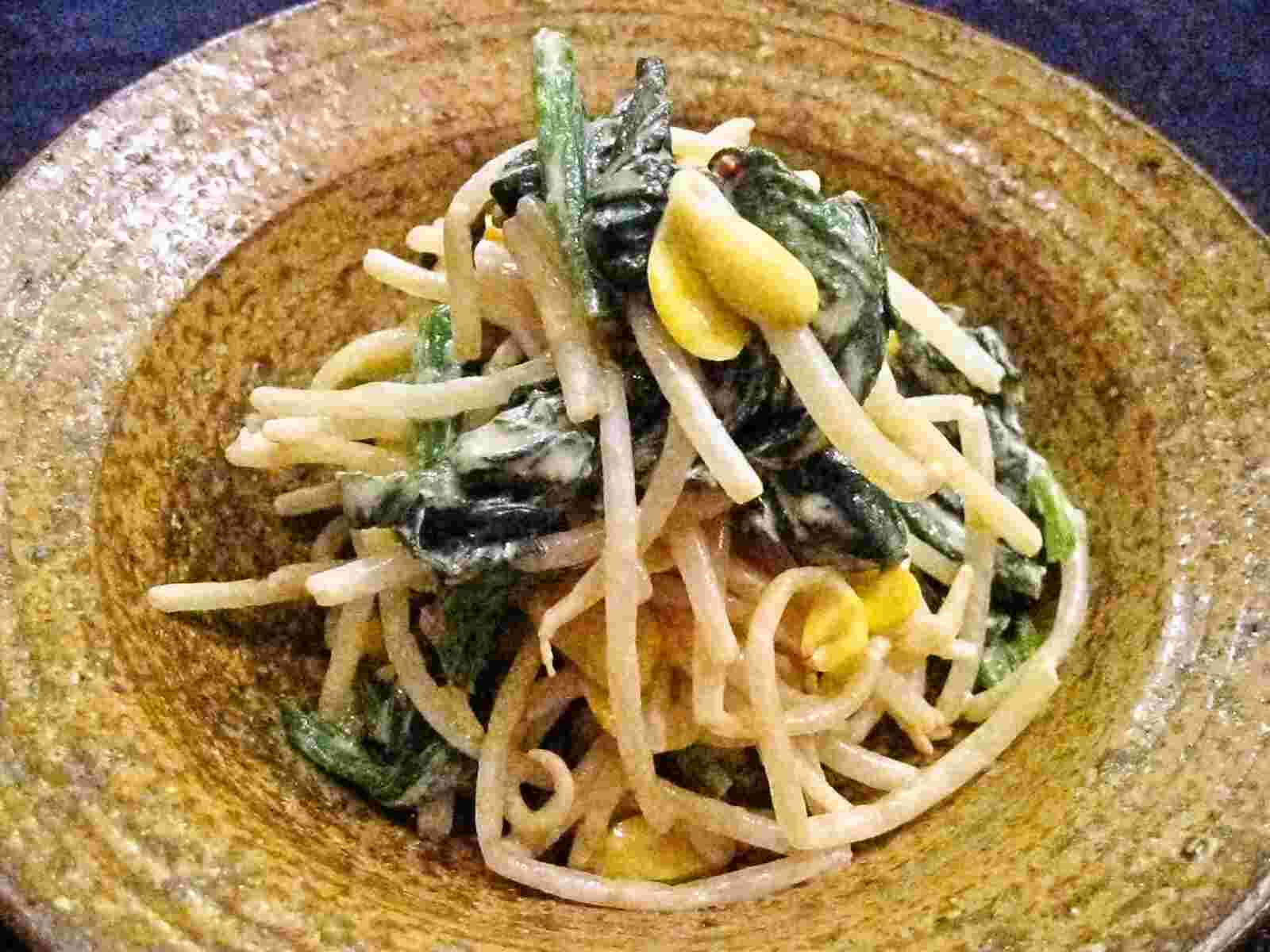 Recipes for Tom Moyashi to horenso no pirikara gomazuae / bean