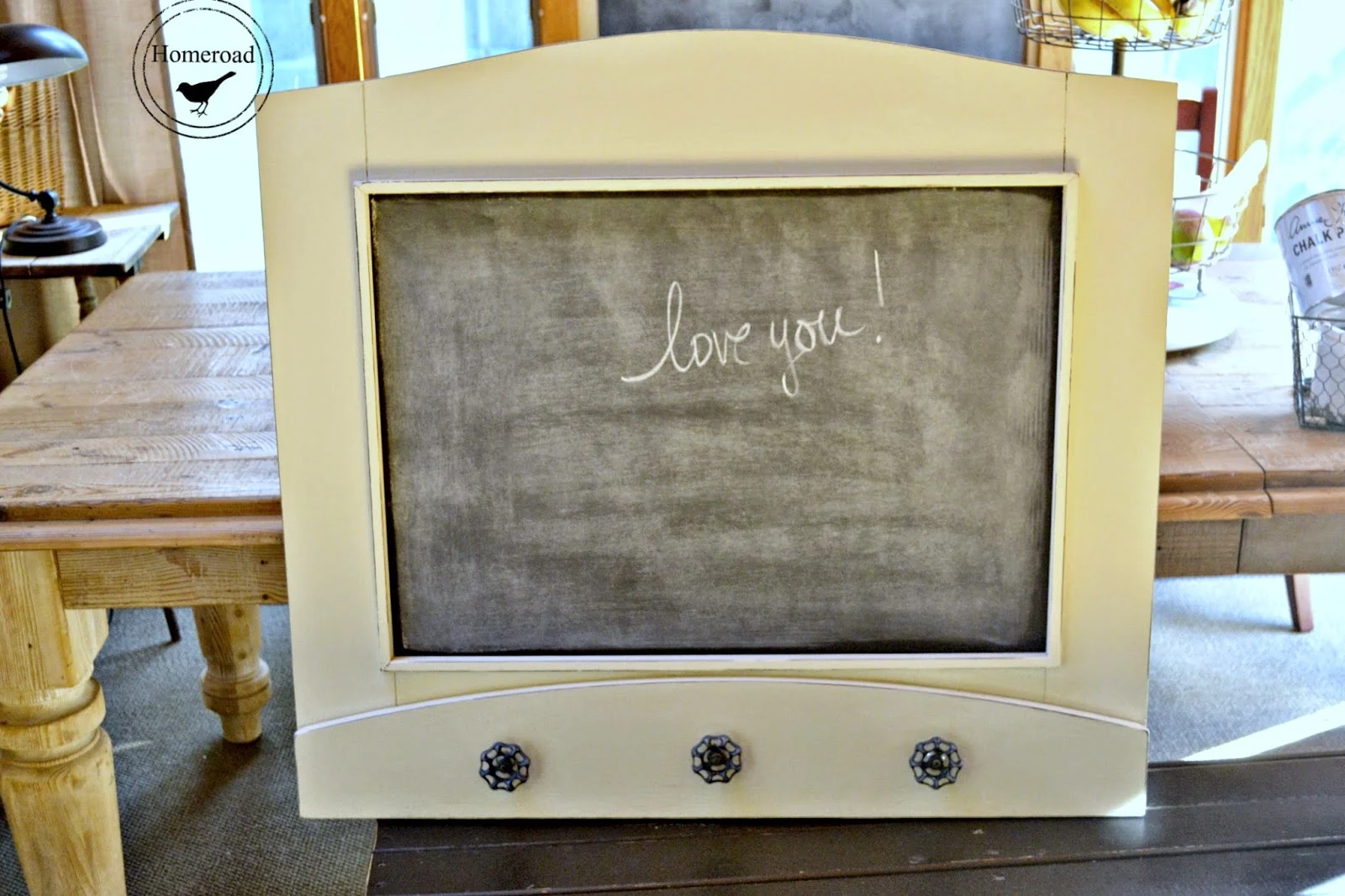 chalkboard message center with faucet hooks www.homeroad.net