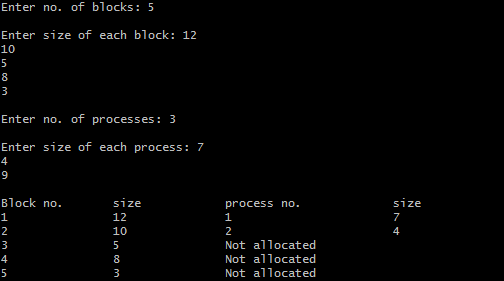 Program for First Fit , Worst Fit , Best Fit Memory Allocation Algorithm