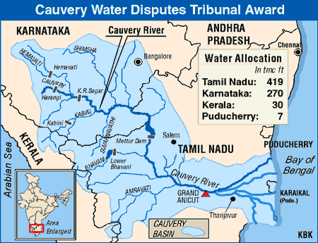 river cauvery water dispute disputes india basin tamil nadu karnataka genesis kaveri states which facts sharing through final feb 2007