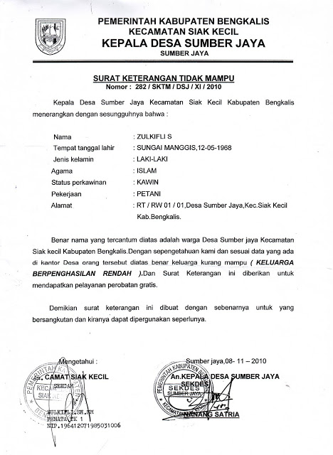 Contoh Surat Keterangan Tidak Mampu Untuk Berobat