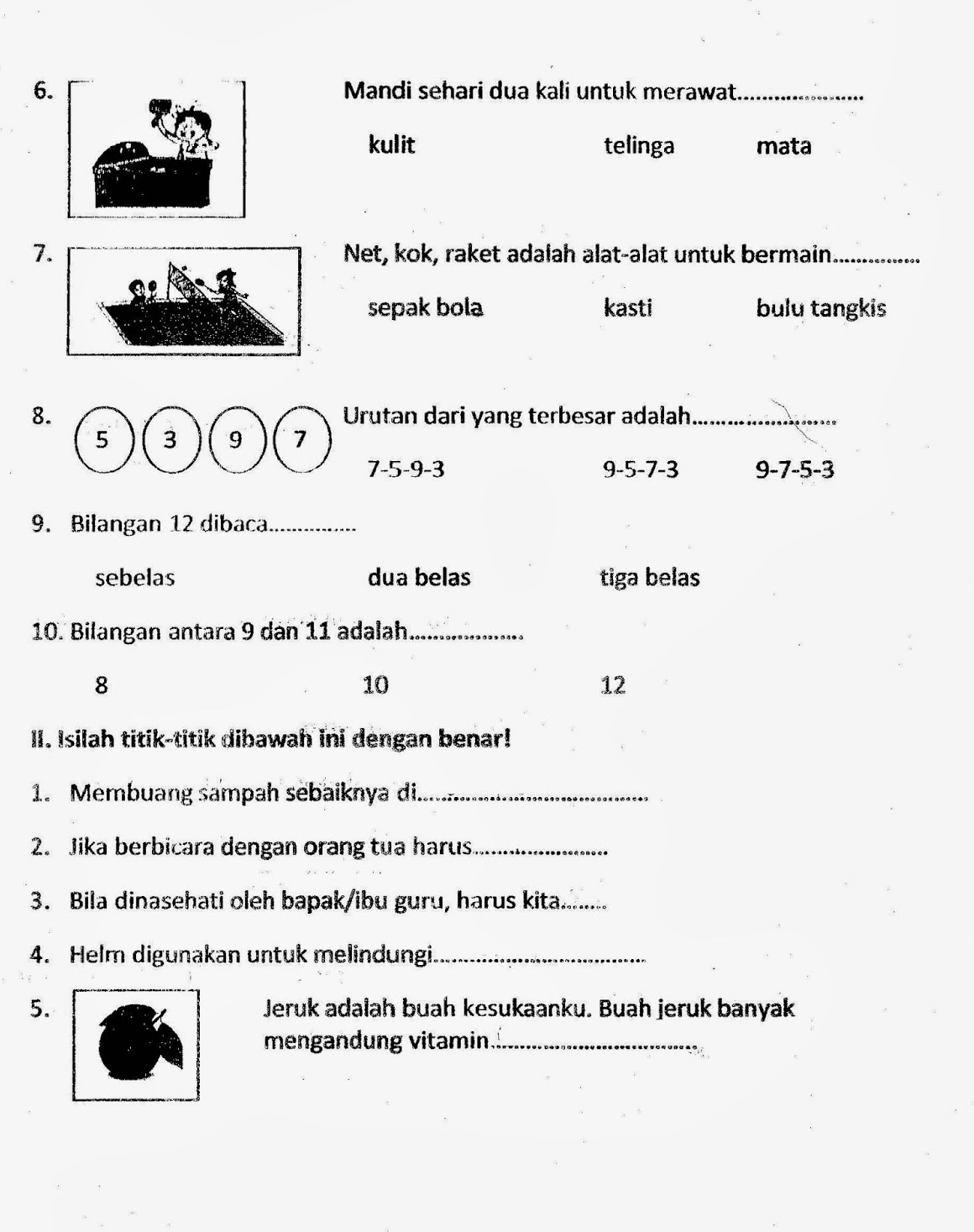 Soal UAS Kelas 1 Tema 1 Diriku Semester 1 Kurikulum 2013 - Kumpulan