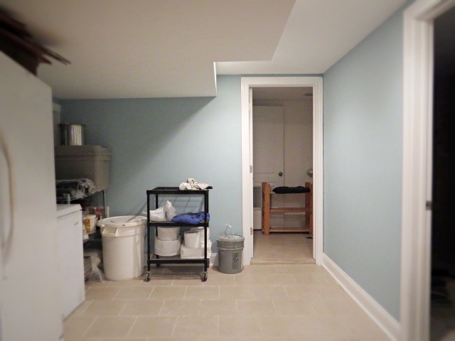 view of basement wall repaired and painted