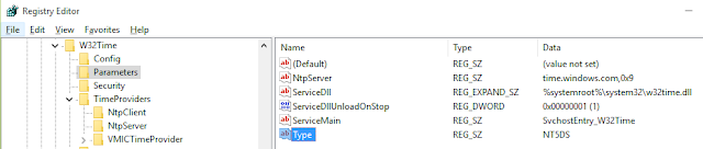 Parameters Typr must be NT5DS NT5DS setting for clients computers