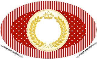 Toppers o Etiquetas de Corona Dorada en Rojo para imprimir gratis.