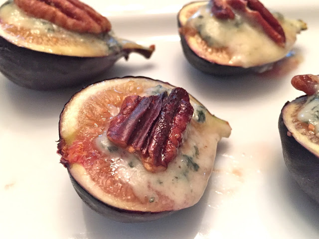 appetizer of figs with bleu cheese and pecans