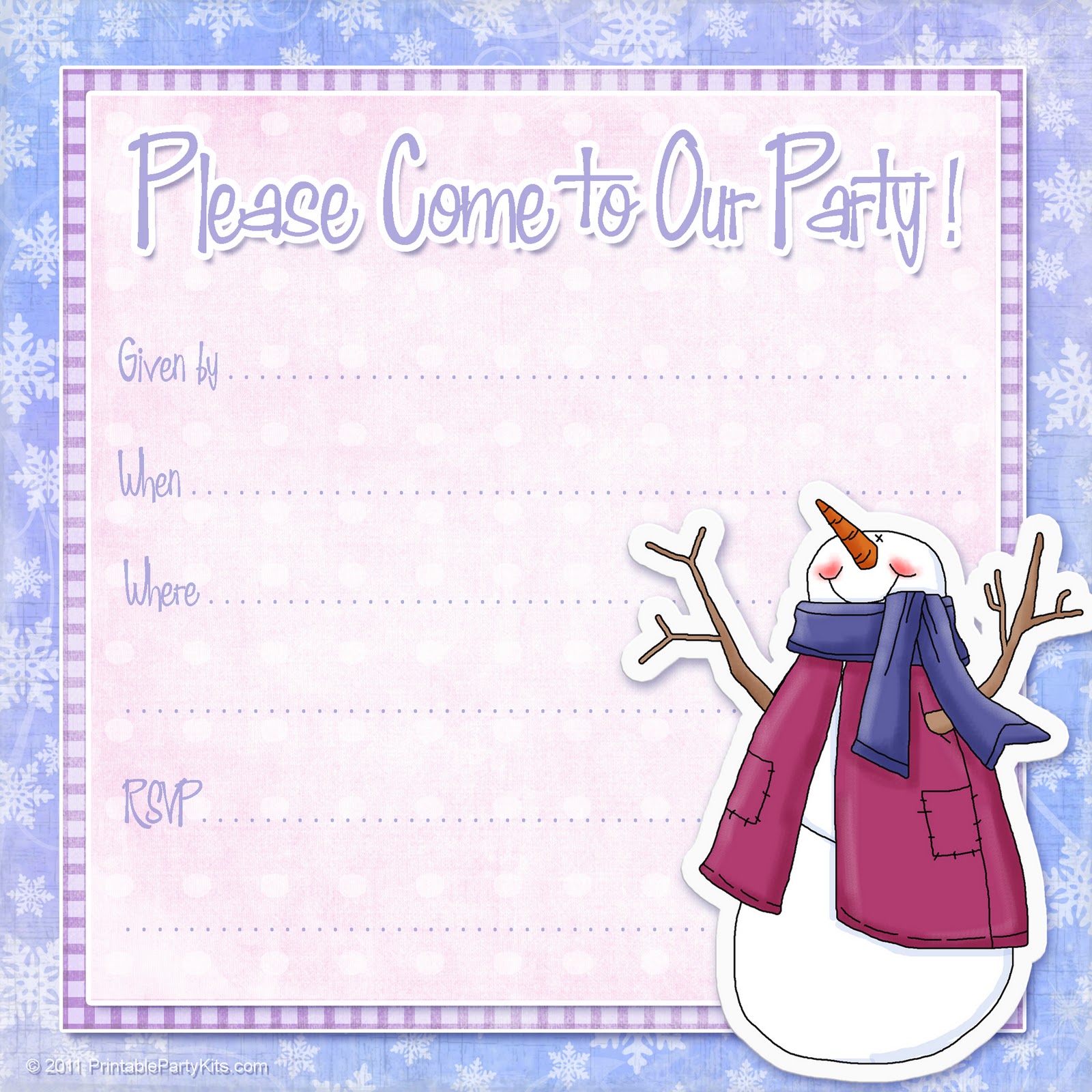 Free Printable Party Invitations Free Snowman Invite Template For A 
