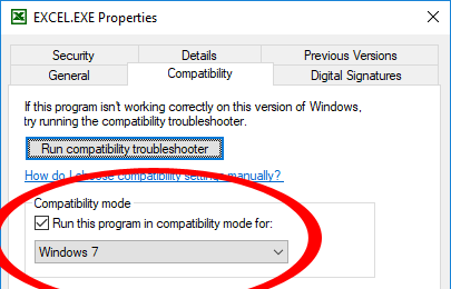 Excel compatibility mode