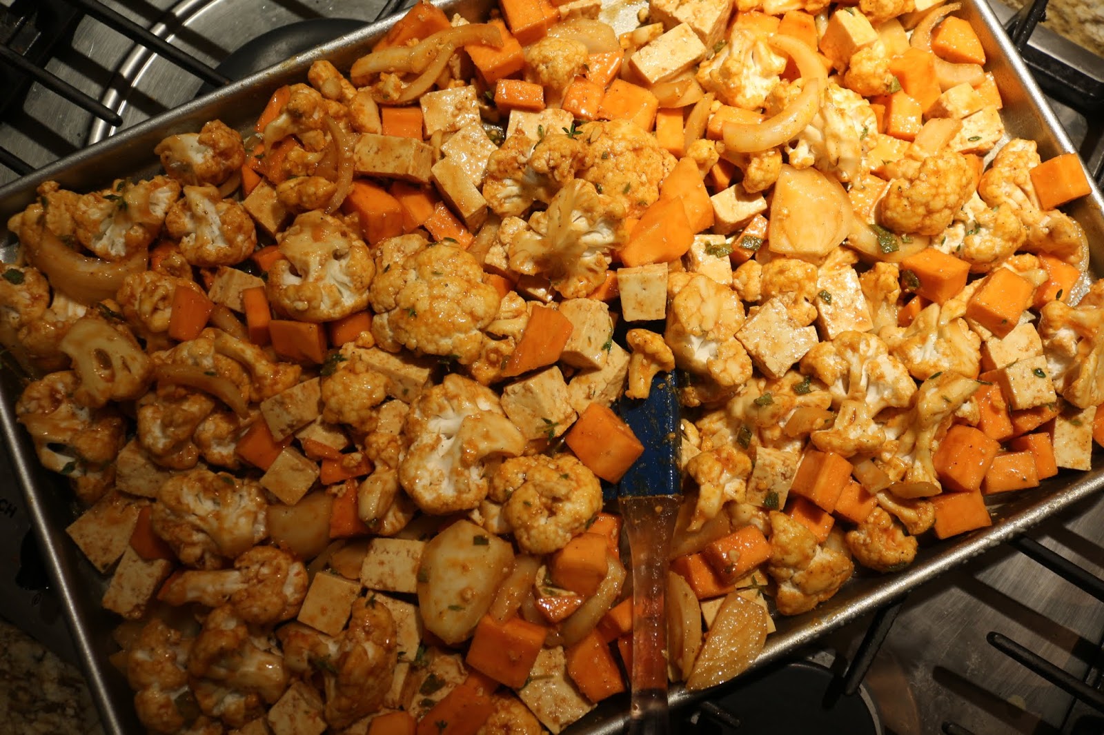 Buffalo Cauliflower Tofu Sheet Pan Dinner