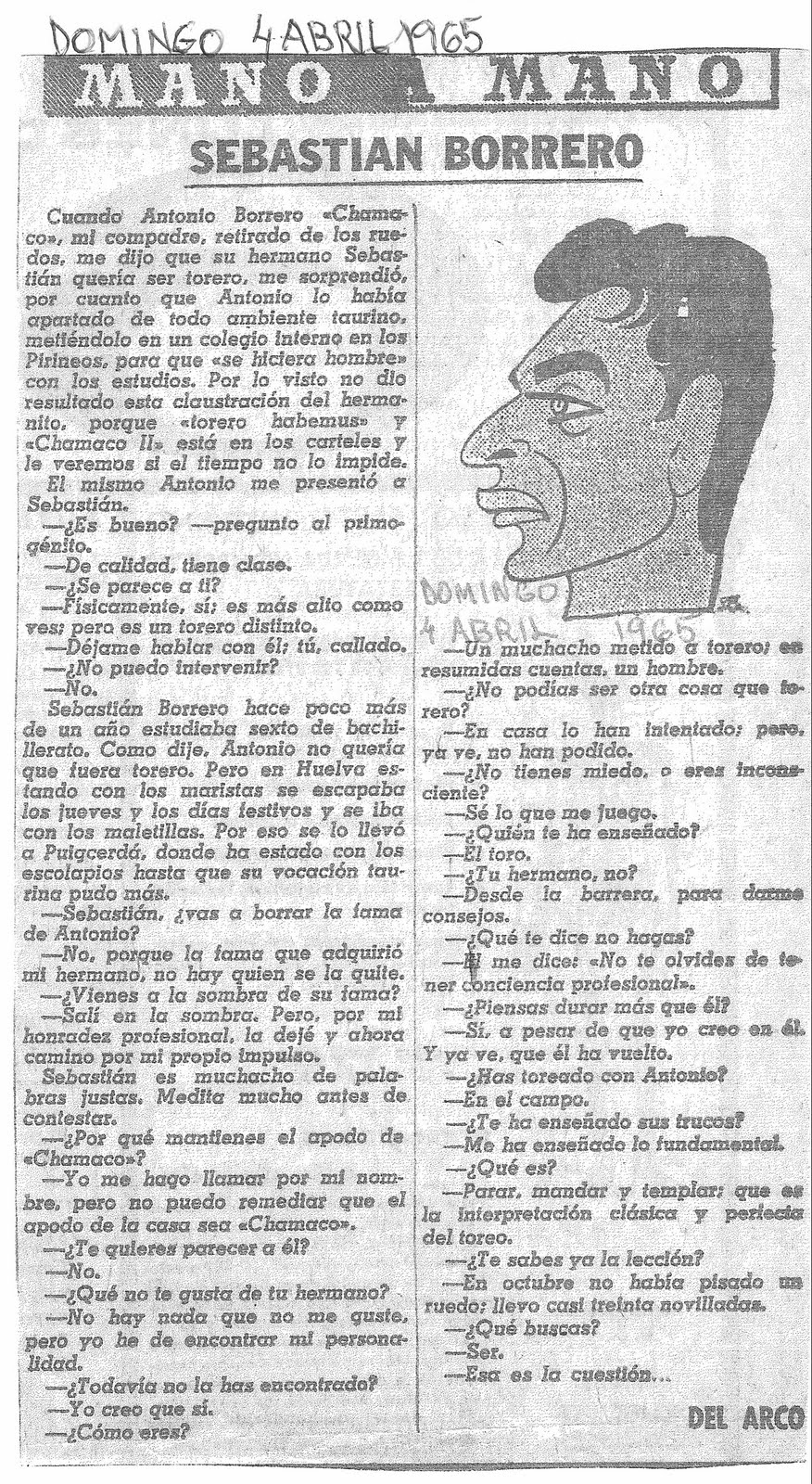 Blog homenaje a Manuel del Arco Sebastián Borrero 4 Abril 1965